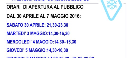ULTIMA SETTIMANA DI APERTURA PALAGHIACCIO STAGIONE 2015-16