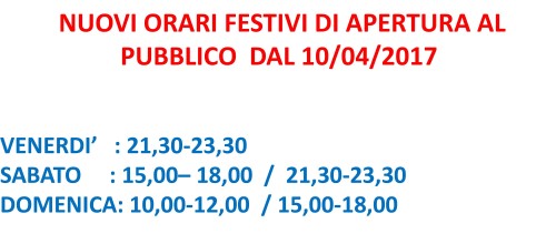 PALAGHIACCIO – NUOVI ORARI FESTIVI DI APERTURA AL PUBBLICO